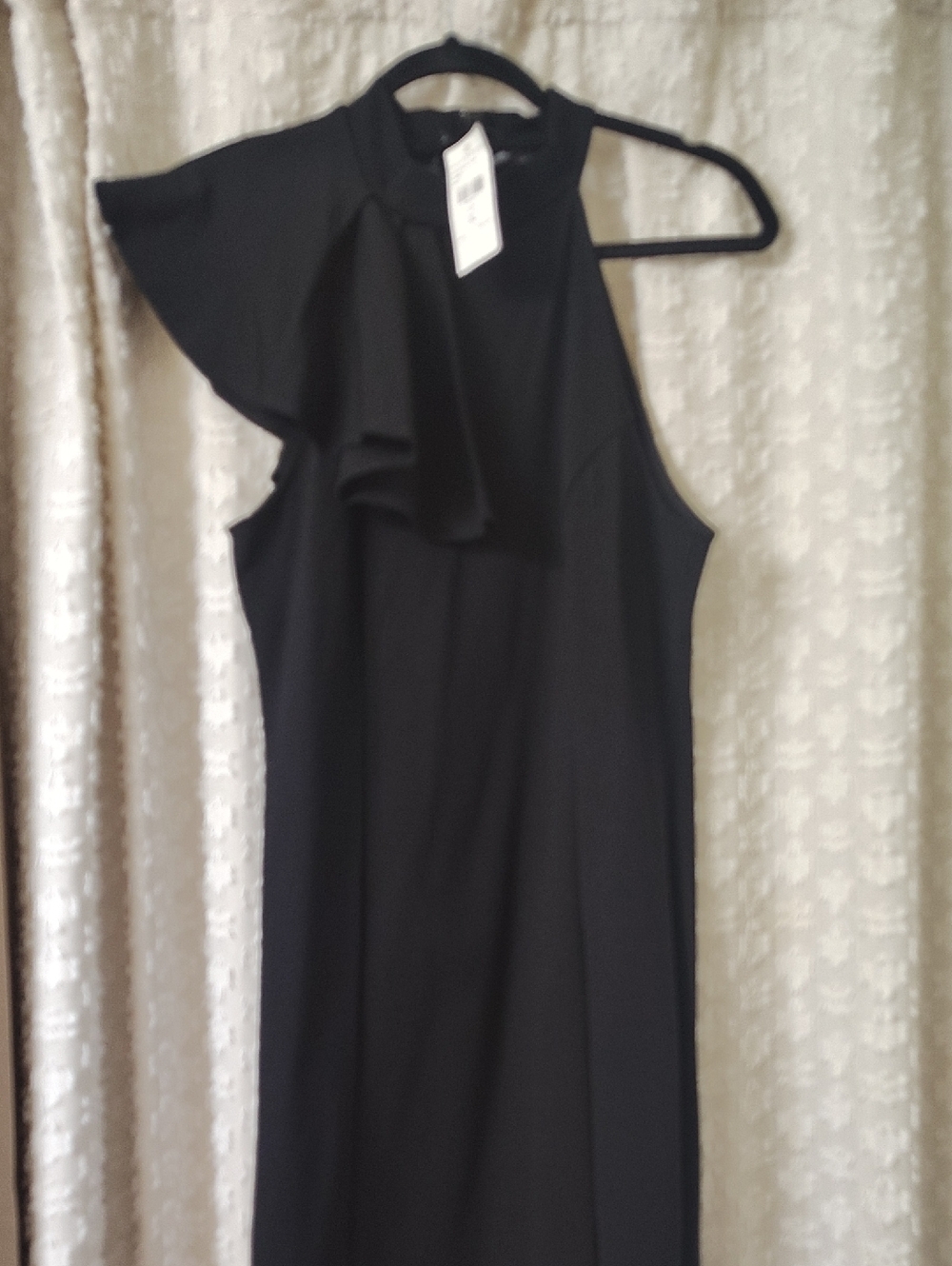 Fashion Nova Black One-Shoulder Ruffle Halter Dress